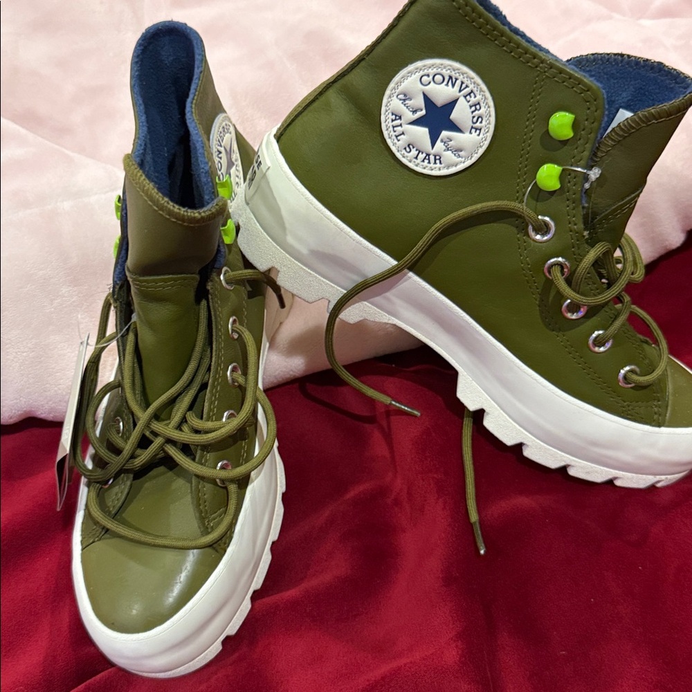 Converse Olive High-Tops with White Soles
